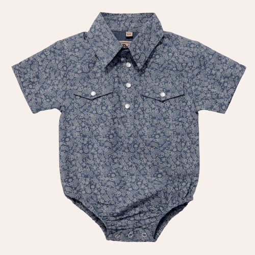 Rafter C Infant Boys' Blue Paisley Print Pearl Snap Western Onesie | Cavender's