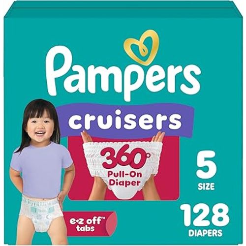 Pampers Diapers - Cruisers 360 - Size 5, 128 Count, Babyproof up to 100% Leakproof Pull-On Diaper