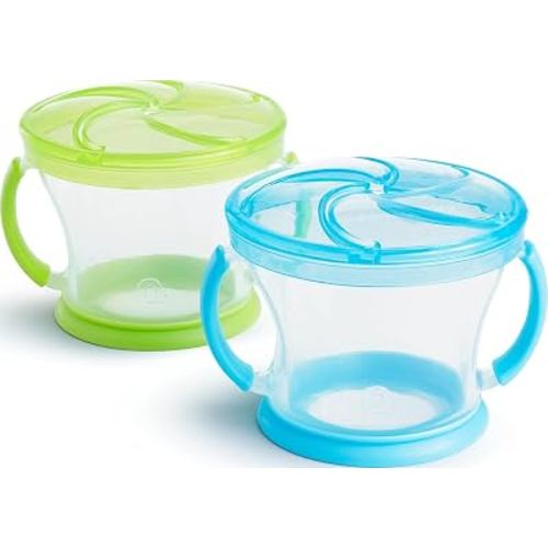 Munchkin Snack Catcher Toddler Snack Cups, No Spill, 2 Pack, Blue/Green
