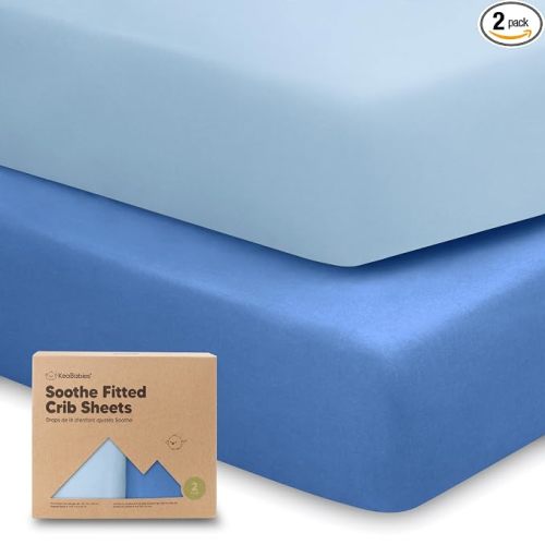 KeaBabies 2-pk Organic Cotton Crib Sheets for Boys Girls 52x28 (Cornflower)