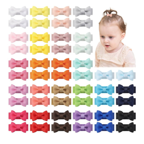 yoyokid 50PCS Baby Girls Snap Hair Clips, 1.2" Grosgrain Ribbon Tiny Hair Bows Clips for Baby Girls Toddlers Infant Fine Thin Hair (25 Colors in Pairs)