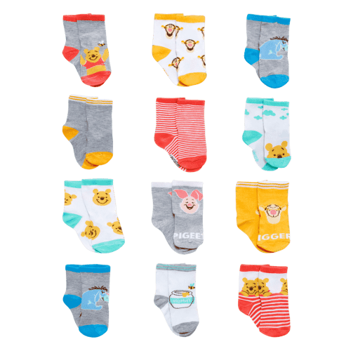 Disney Baby Boys’ Socks - 12 Pack Mickey Mouse, Winnie The Pooh, Lion King, Toy Story (Newborn/Infant)