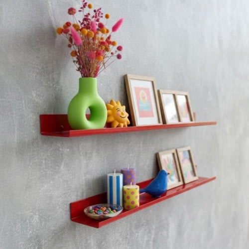 Red Statement Wall Shelf, Floating Metal Accent for Modern Interiors