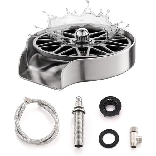 Glass Rinser for Kitchen Sink, Stainless Steel Universal Sink Bottle Washer for Baby Bottle Glass Cup, Brushed Nickel Cup Washer for Sink