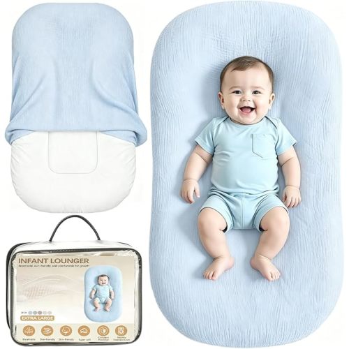 Infant Support Cushion, Extra Large Muslin Baby Lounger for Newborn 0-24M