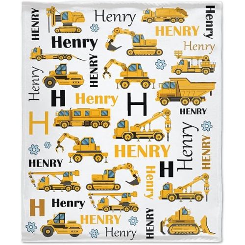 Personalized Baby Blanket Custom Construction Trucks Dump Truck Name Blankets for Boys Girls Kids Soft Swaddle Blanket, Newborn Receiving Blankets Birthday Gifts 40"x30" (Toddler) for Pets