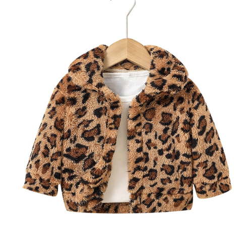 WOYY Girls Leopard Coat Cardigan Jacket Winter Thick Warm Outerwear