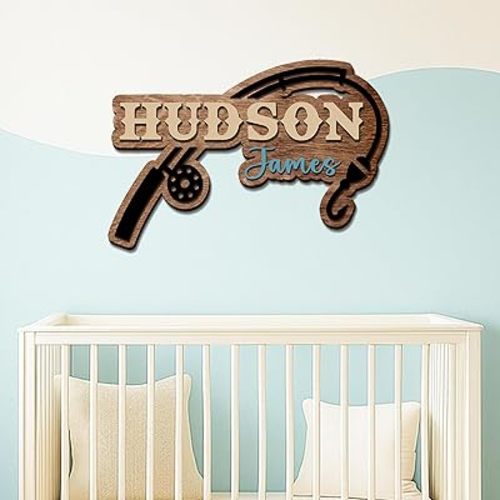 Personalized Name Sign for Baby Boy Room, Fisherman Theme Nursery Decor, Kids Wall Art, Country