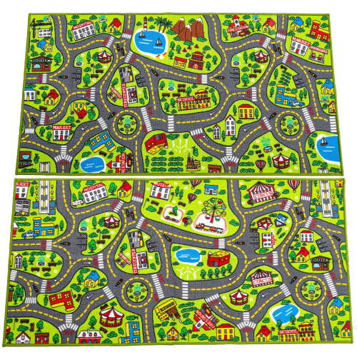 Joyfy 2 Pack Kids Car Rug for Playroom, Jumbo Car Play Mat for Toddlers,Durable Car Carpet for City Pretend Play
