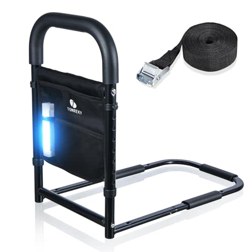 Bed Rails for Elderly Adults Assist Safety with Motion Light for Seniors Hand Bar Grab with Storage Pocket Patent Stabilizer with Fixing Strap, Support Up to 300lbs