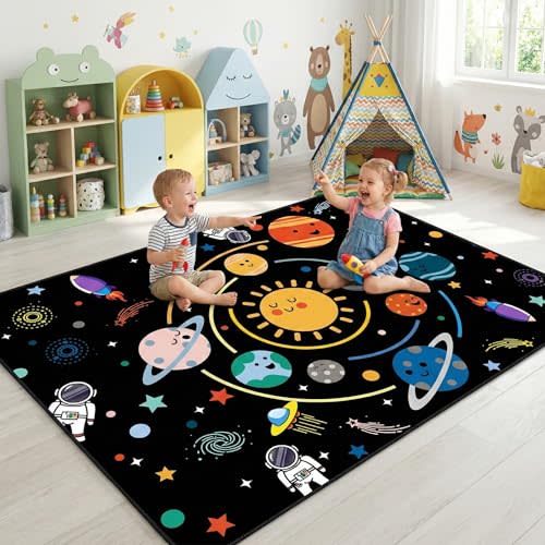 Space Rugs for Kids Bedroom,Outer Space Rug for Boys Room with Solar System,Planets Theme Area Carpet for Bedroom Playroom Classroom Decor,3'×5'