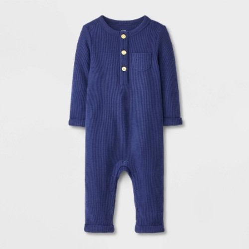 Baby Boys' Henley Cozy Long Sleeve Romper - Cat & Jack™ Navy Blue Newborn