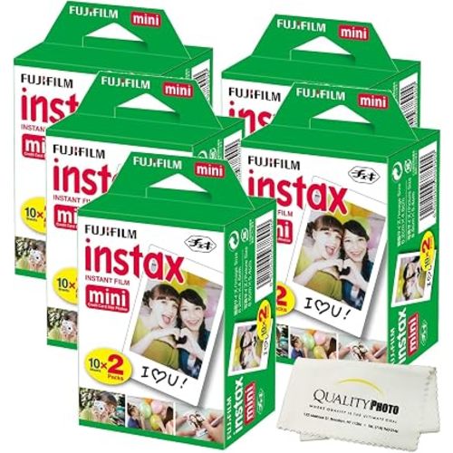Fujifilm INSTAX Mini Instant Film (White) For Fujifilm Mini 8 & Mini 9 Cameras w/ Microfiber Cloth by Quality Photo (100 Film Sheets)