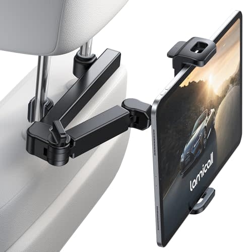 Lamicall Car Headrest Tablet Holder - [3 in 1 Extension Arm] Adjustable Tablet Car Mount for Back Seat, Road Trip Essentials for Kids, for 4.7-11" Device Like iPad Pro, Air, Mini, Galaxy, Fire, Black