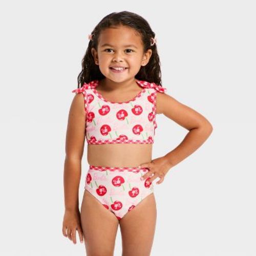 Toddler Girls' Barbie Cherry Print Bikini with Bows - Light Pink 2T