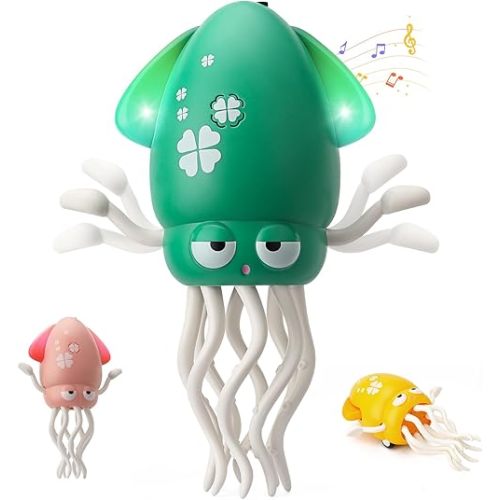 Interactive Dancing Octopus Baby Toy, Electric Crawling Tummy Time Toy,Rechargeable Music Sensory Toy Dancing Squid for Boys,Girls, Great Gifts for Birthday,Christmas(Green)