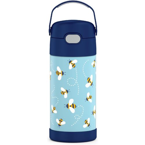 THERMOS FUNTAINER 12 Ounce Stainless Steel Vacuum Insulated Kids Straw Bottle, Honey Bees