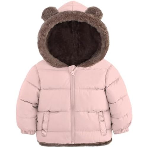 Enlifety 6M-5T Baby Toddler Winter Fleece Coat Boys Girls Cute Bear Ear Hooded Jackets with Pockets