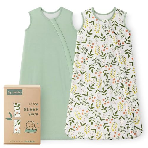 Yoofoss Rayon Made from Bamboo Baby Sleep Sack 6-12 Months TOG 0.5 Baby Wearable Blanket, Super Soft Infant Toddler Sleeping Sack 2-Way Zipper, Green&Flower