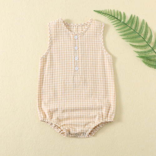 Bovxnpu Baby Girls' Bodysuits Sleeveless Plaid Fabric Infant Bodysuit Crew Neck Lightweight Summer Bodysuit Summer Outfits