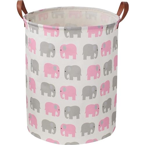 Laundry Basket,Waterproof Hamper,Clothes Hampers for Nursery,Gift Basket,Room Decor,Collapsible Storage Basket (Pink Elephant)
