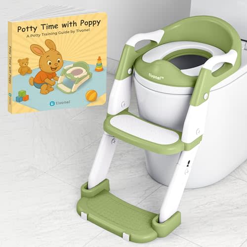 Toddler Potty Training Seat with Ladder and Step Stool | Helps Kids Climb and Sit on Their Own | Soft Cushion, Non-Slip Base, Splash Guard | Includes Potty Training Guide Book & Sticker