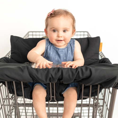 Binxy Baby 2-in-1 Cushy High Chair Cover and Shopping Cart Cover for Baby, Comfortable Cover for Grocery Cart, Universal Fit Cart Cover for Babies, Includes Storage Pouch - Black