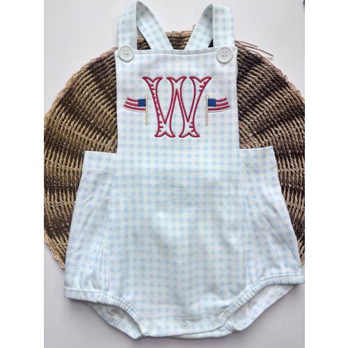 Monogrammed Patriotic Baby Bubble | Gingham Romper, Embroidered Flags