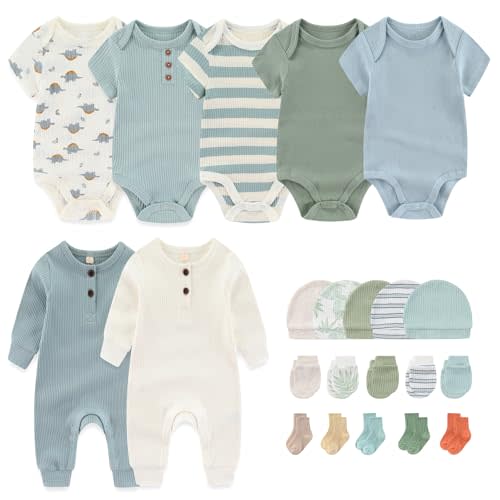 MAMIMAKA Newborn Layette Gift Set 22-Piece Baby Boy Girl Bodysuits Infant Outfits Essentials and Accessories 0-12 Months