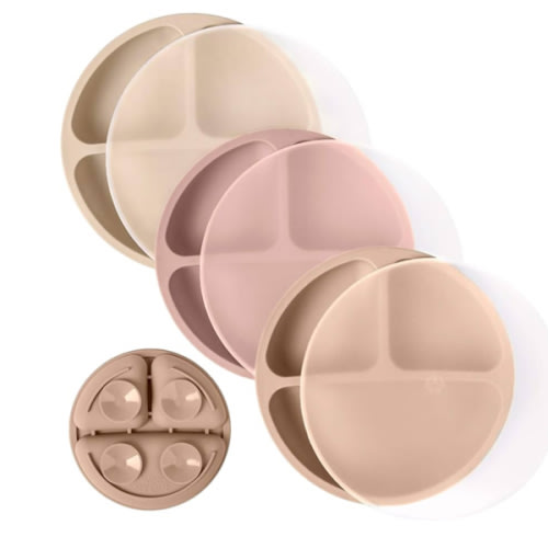 WeeSprout Suction Plates with Lids for Babies & Toddlers - 100% Silicone, Dinnerware Stays Put, Divided Design for Picky Eaters, Microwave & Dishwasher Friendly, 3 Pack