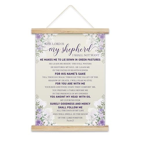 QUDNCR Christian Scripture Hanging Flag Decor, Purple Floral Religious Bedroom Wall Art, Bible Verse Poster Hanger For Farmhouse Living Room Home Decoration, 15