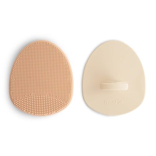 mushie Baby Bath Cradle Cap Brush | Soft Silicone Bristles for Dry Skin, Eczema, & Cradle Cap Treatment | 2-Pack (Natural/Cambridge Blue)