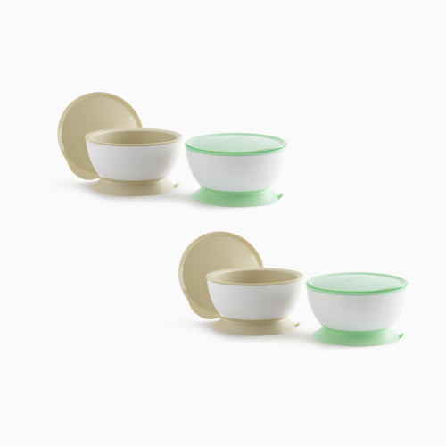 Sprucely Suction Bowl with Lid - Green/Sand, 4