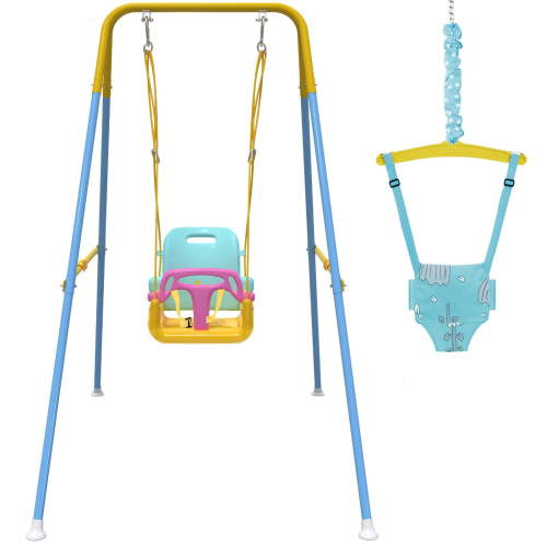 G TALECO GEAR 2 in 1 Baby Jumpers and Bouncers, Portable Baby Swing for Infants to Toddlers, Yellow and Blue