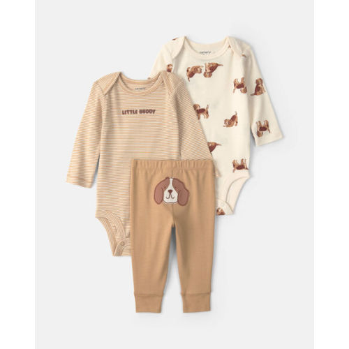 Baby Boy 3-Piece Dog Long-Sleeve Bodysuit & Pant Set - Brown/Cream | Carter's