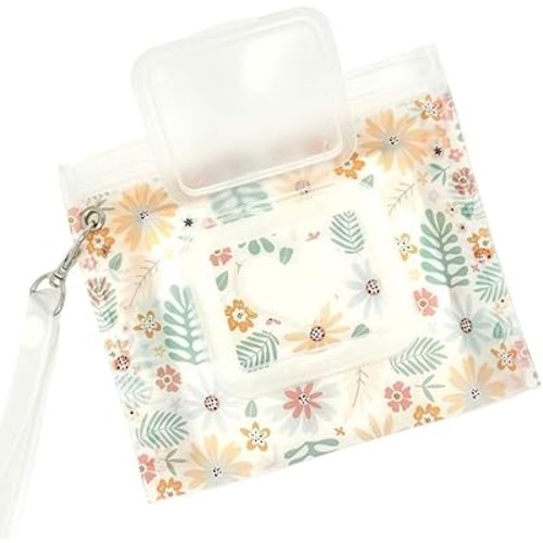 Portable & Refillable Wet Wipe Pouch - Reusable Baby Wipes Holder & Container, Mini Floral Love, 2pcs