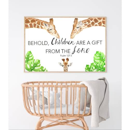 Giraffes Art, God's Gift of Children, Psalm 127, Nursery Art, Decor