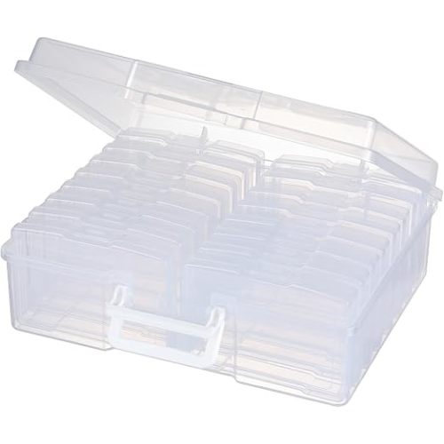 novelinks Transparent 4" x 6" Photo Organizers and Photo Storage Box with Handle, 16 Inner Photo Cases, Portable Picture Organizers & Photo Storage Containers (Clear)