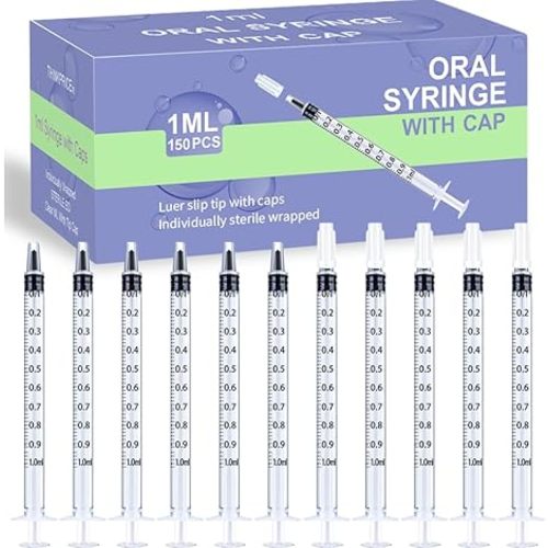 50 Pcs 1ml Syringes with Caps Oral Dispenser Individually Sterile Warpped for Medicine Dropper, Colostrum Collect Feeding Pets, Liquid
