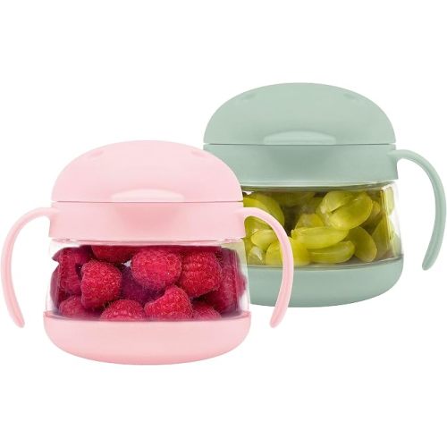Ubbi Tweat Snack Container for Kids & Toddlers, Sage Green & Blush Pink | Tritan Spill-Proof Snack Cups, BPA-Free, On-the-Go Toddler Essentials, Portable Travel Food Storage