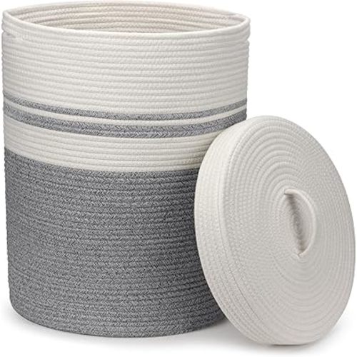 Woven Laundry Basket with Handles, XXL Versatile Clothes Hamper, Blanket and Large Toy Storage Basket for Living Room, Bedroom, Bathroom (Grey, 55L)