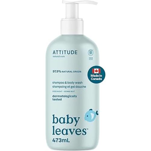ATTITUDE Baby 2-in-1 Shampoo and Body Wash, Made in Canada, EWG Verified, Dermatologically Tested, Vegan, Good Night, 473 mL
