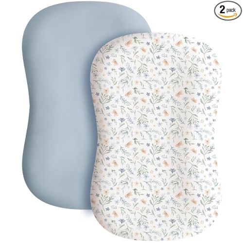 Konssy 2 Pack Baby Lounger Cover, Stretchy Infant Slipcover, Covers Only | Soft, Breathable & Stretchy Fabric, Secure Envelope Closure, Easy to Replace, Fits Snuggle Me Lounger (Blue Grass,Ice Blue)