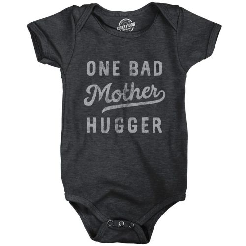 One Bad Mother Hugger Baby Bodysuit Funny Sarcastic Hug Joke Text Graphic Jumper for Inphants - Crazy Dog Baby Bodysuit Gift for Mom