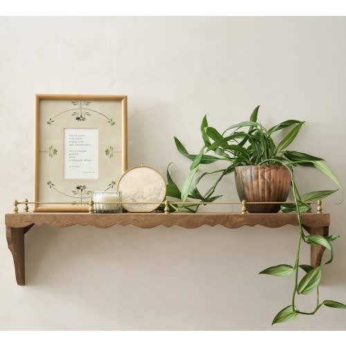 Quinn Wood and Brass Railing Shelf – Magnolia