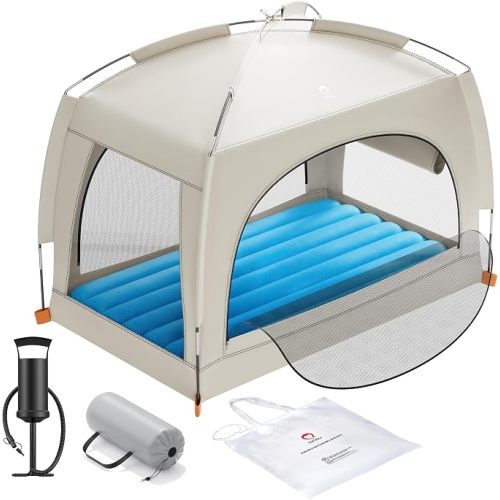 QPAU Lightweight Blow Up Kids Air Mattress with Hand Pump – Indoor & Outdoor Portable for Camping, Travel, Home, Grandma’s – Ages 3+