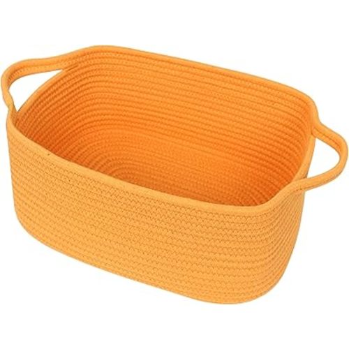 Cute Orange Woven Basket, Empty Gift Basket for Christmas, Thanksgiving, Easter, Birthday, Cotton Rope Storage Bin with Handle for Gift, Dog Toy Box, Baby Nursery Organizer, Orange Room Decor