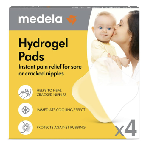 Medela Hydrogel Pads, Instant Pain Relief for Cracked or Sore Nipples from Breastfeeding and Pumping, Cooling Moisture Supports Natural Healing, Pack of 4