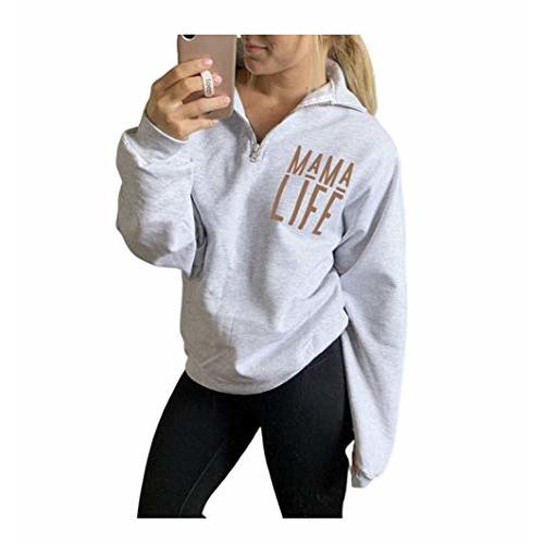 TAIUICY Women Mama Life Zip Up Pullover Sweatshirt Jacket High Collar Quarter 1/4 Zip Coat