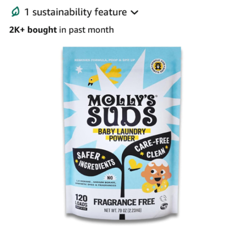 Molly's Suds Baby Laundry Detergent Powder | Removes Formula, Poop & Spit-Up Stains | Extra Gentle for Newborns (Fragrance Free)